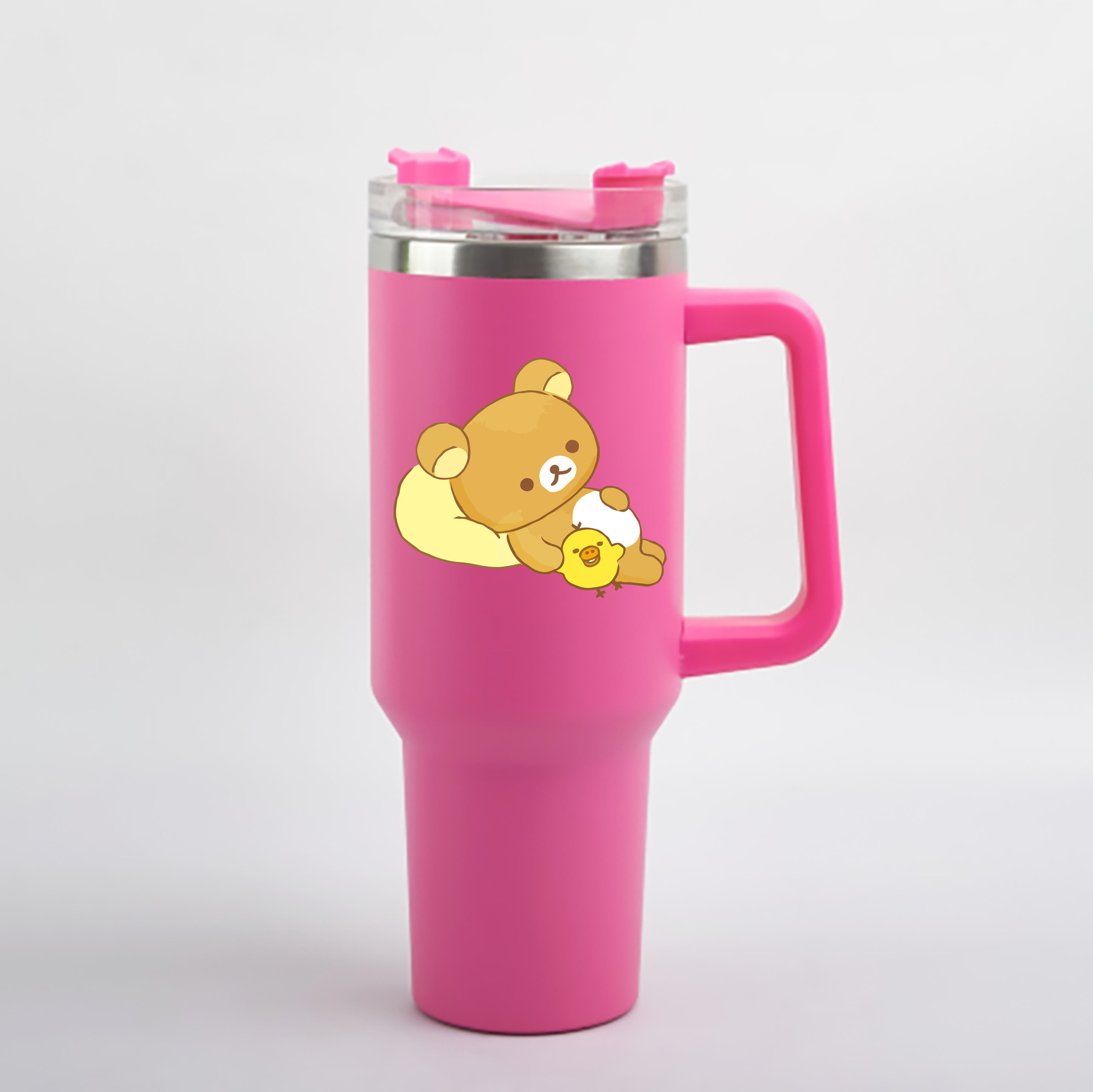 （画像用） リラックマ リラックマ キイロイトリ Rilakkuma Korilakkuma Kiiroitori 1200mL車用タンブラー - クリスタルステッカー（プラスチックストロー付き）